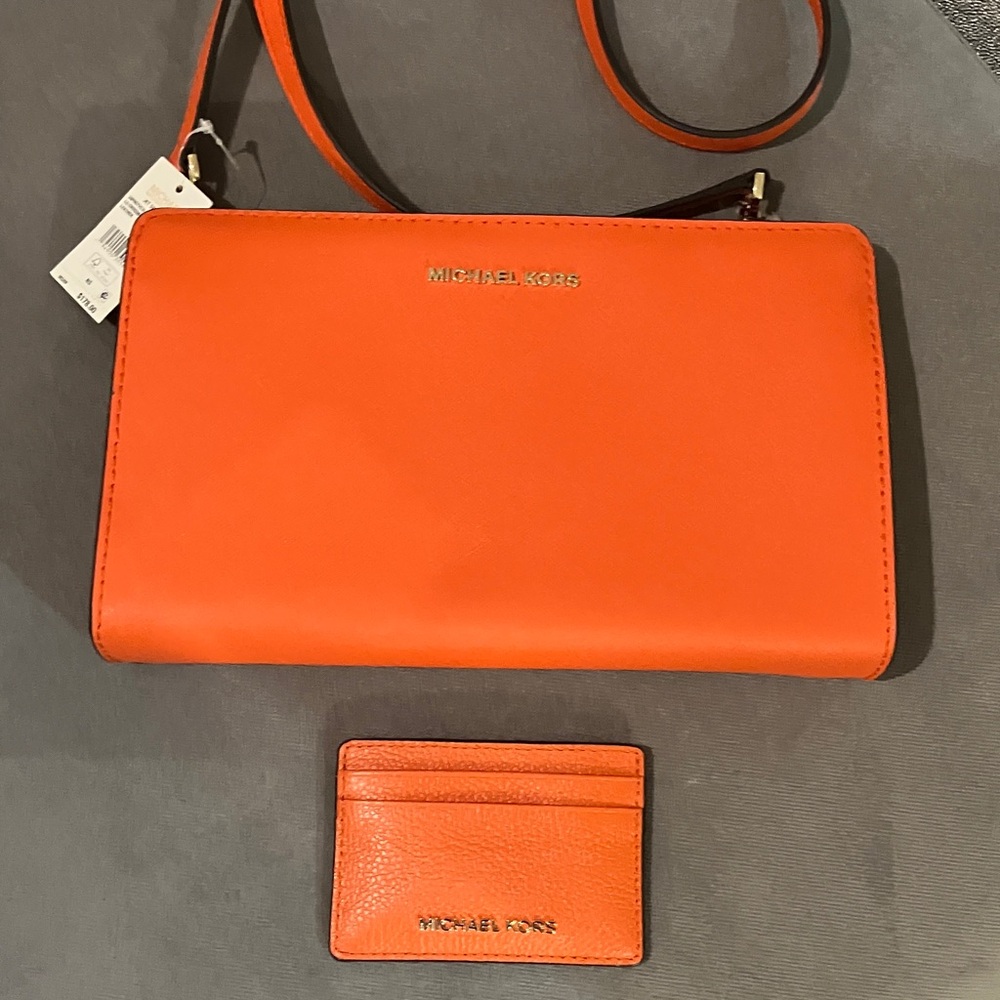 Today’s Sale! Michael Kors Orange Crossbody Wallet & Card Case Set